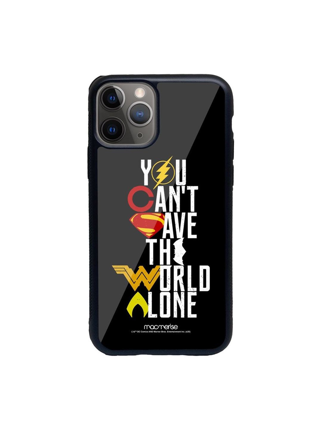 macmerise Black Justice League Motto Printed iPhone 11 Pro Max Glass Back Case Price in India