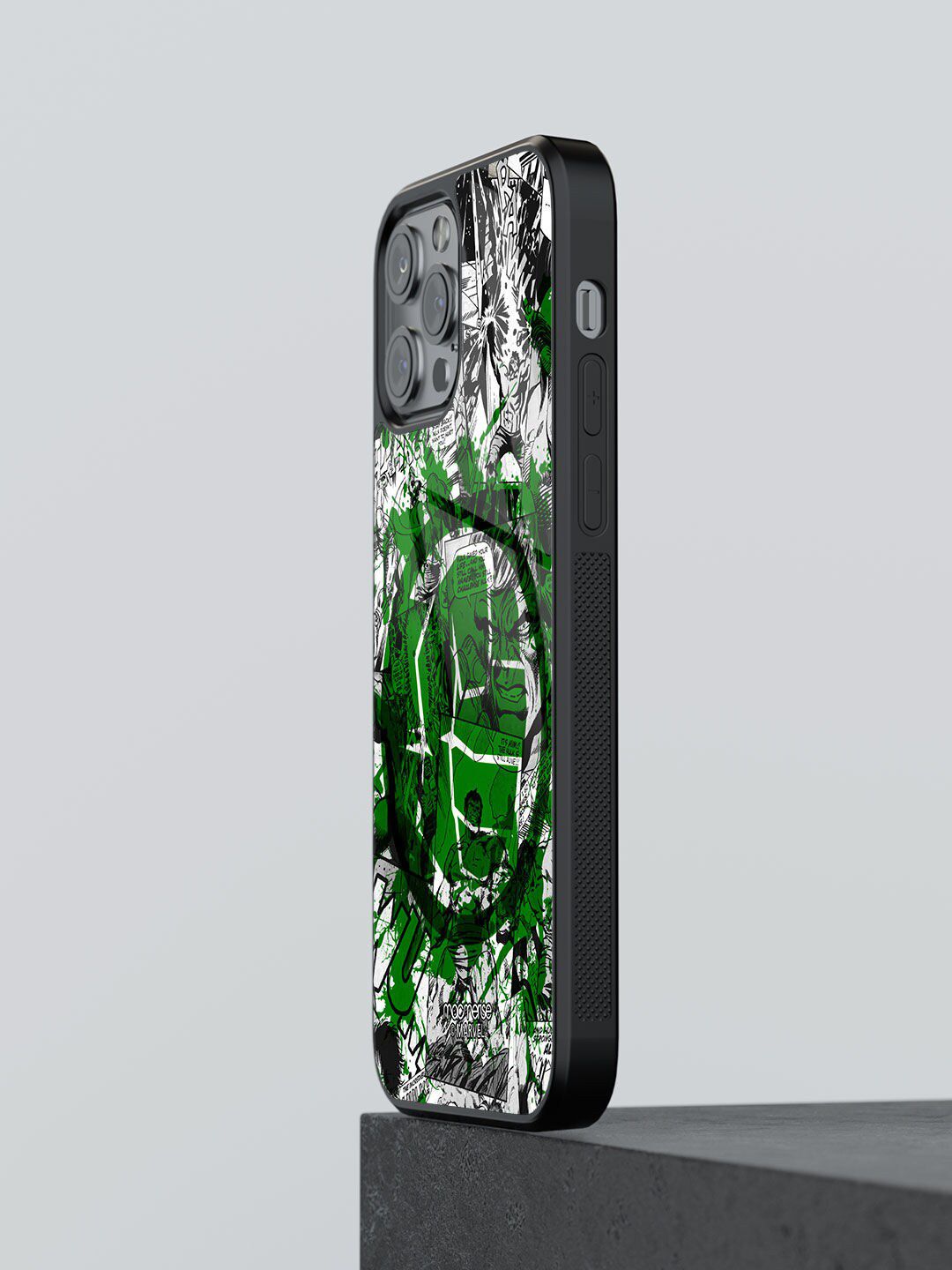 macmerise Adults Green & White Printed Splash Out Hulk Fist Glass iPhone 13 Pro Back Case Price in India