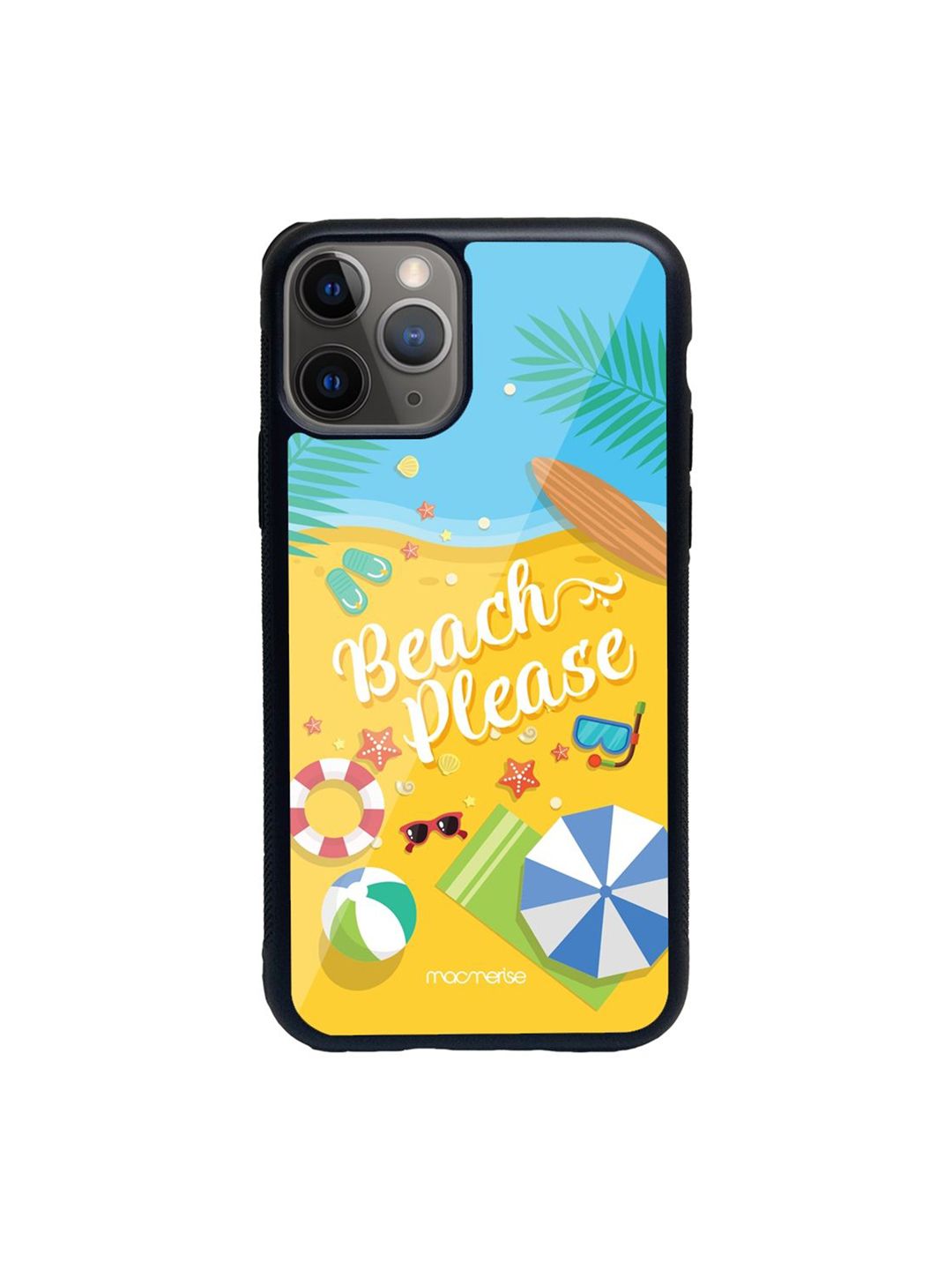 macmerise Yellow & Blue Tropical Printed iPhone 11 Pro Glass Back Case Price in India