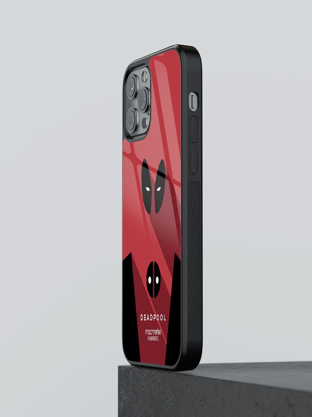 macmerise Red Minimalistic Deadpool Printed iPhone 13 Pro Glass Back Case Price in India