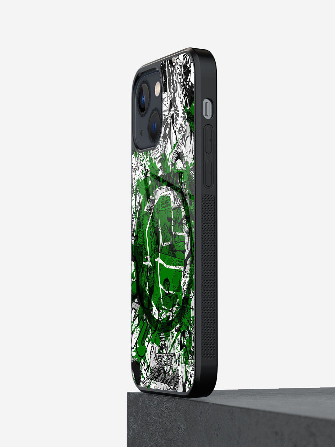 macmerise Adults Green Splash Out Hulk Fist Printed iPhone 13 Mini Glass Back Case Price in India