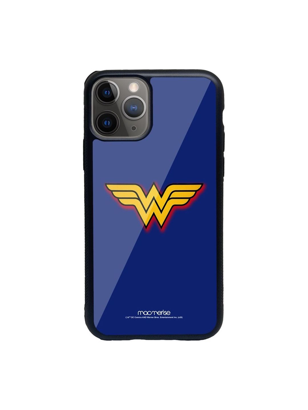 Macmerise Blue Wonder Woman Logo Printed iPhone 11 Pro Max Glass Back Case Price in India