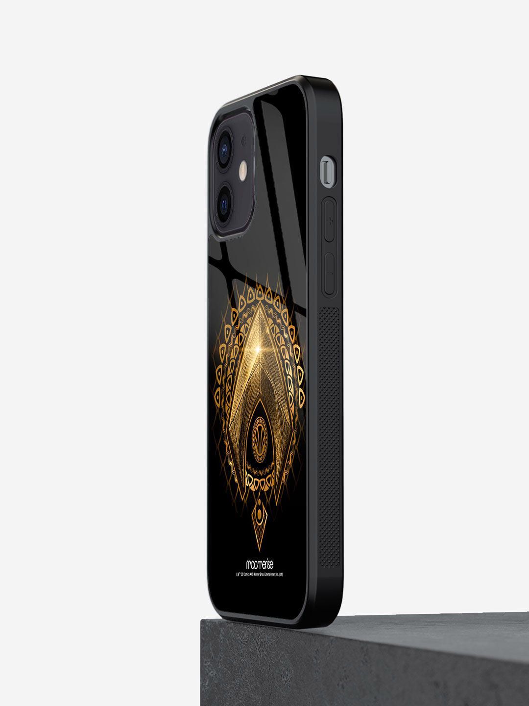 macmerise Black Aquaman Logo Printed iPhone 12 Mini Glass Back Case Price in India