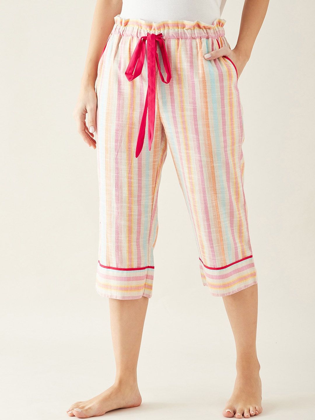 The Kaftan Company Women Pink & Blue Striped Lounge Pants Price in India