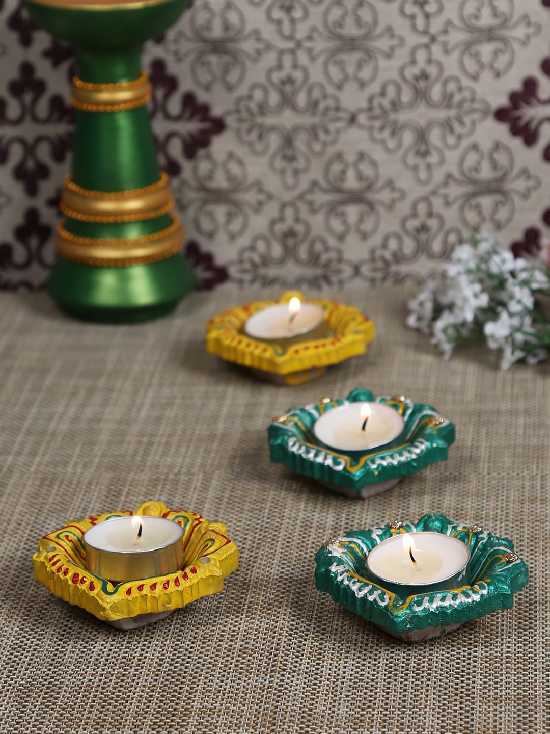 Aapno Rajasthan Set Of 4 Decorated Terracotta Diya Price in India