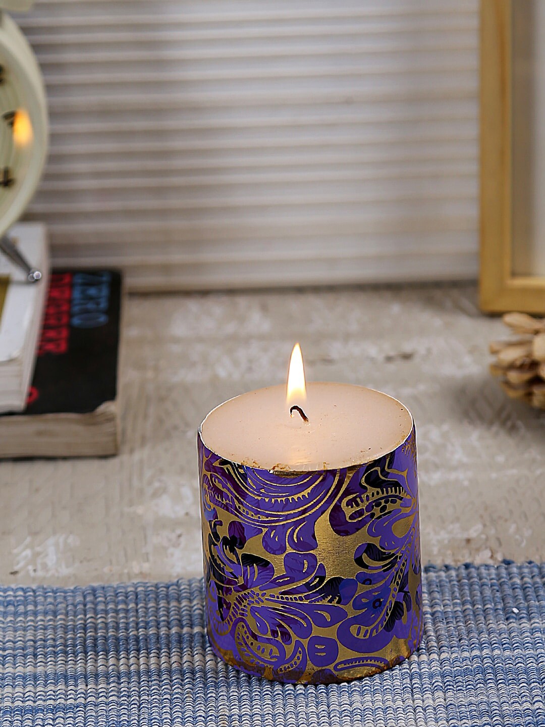 Aapno Rajasthan Purple Sweet and Permeating Festive design Pillar Candle Price in India