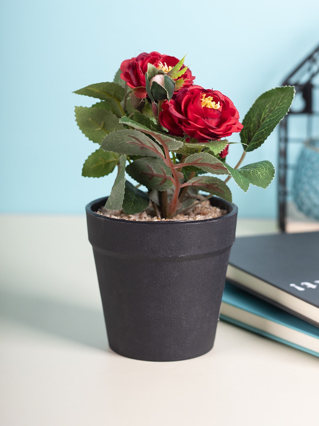 MARKET99 Red & Black Artificial Bonsai Fake Rose Flower Plant Pot Price in India