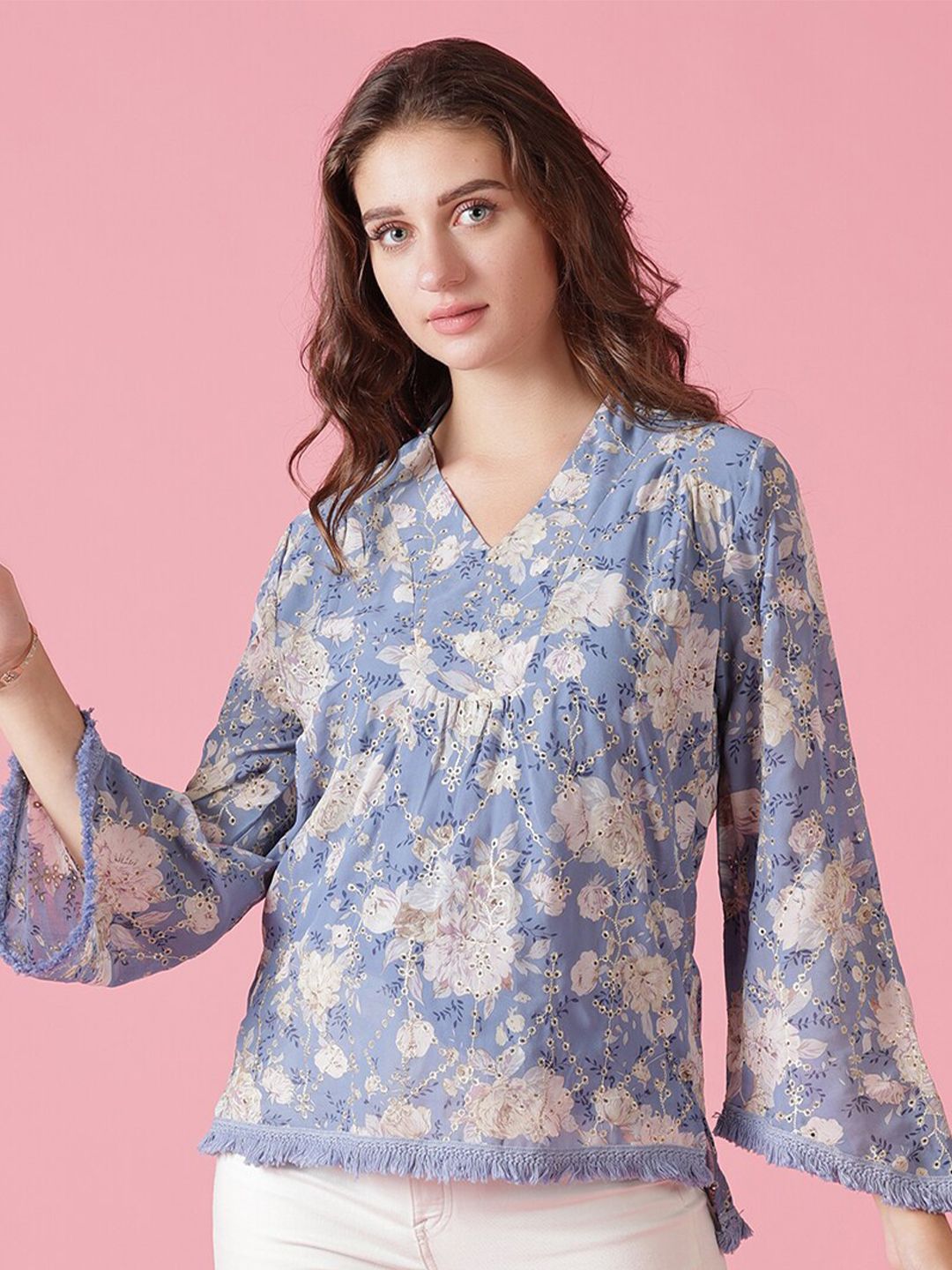 Gipsy Blue Floral Print Top Price in India