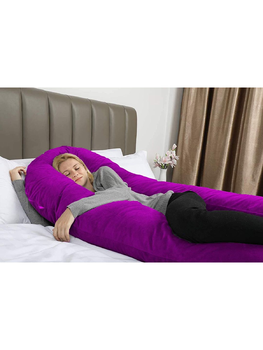 Pum Pum Purple Solid U-Shaped Maternity Hollow Fiber Pillow With Removable Zip Cover Price in India
