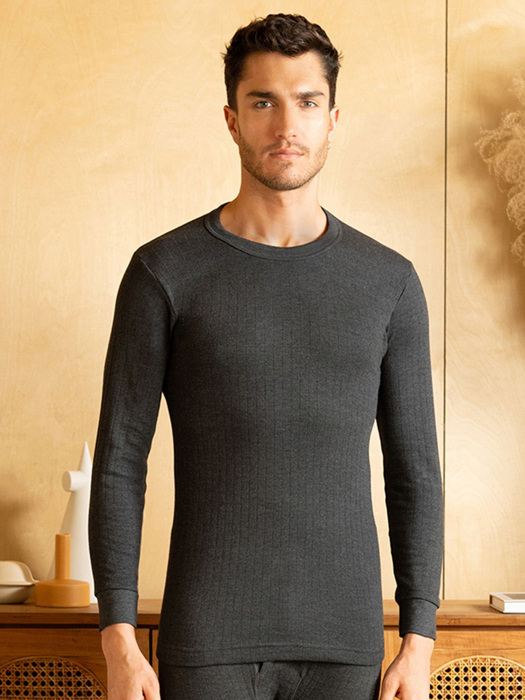 LUX PARKER Men Black Solid  Cotton Thermal Top