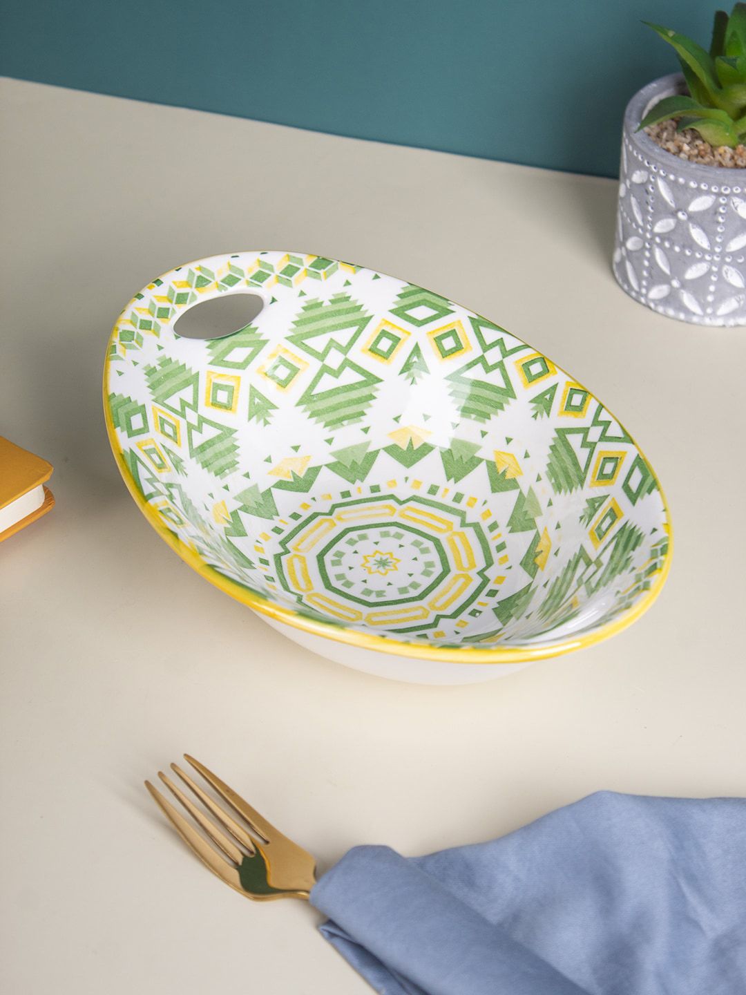 MARKET99 Yellow & Green Printed Ceramic Platter Price in India