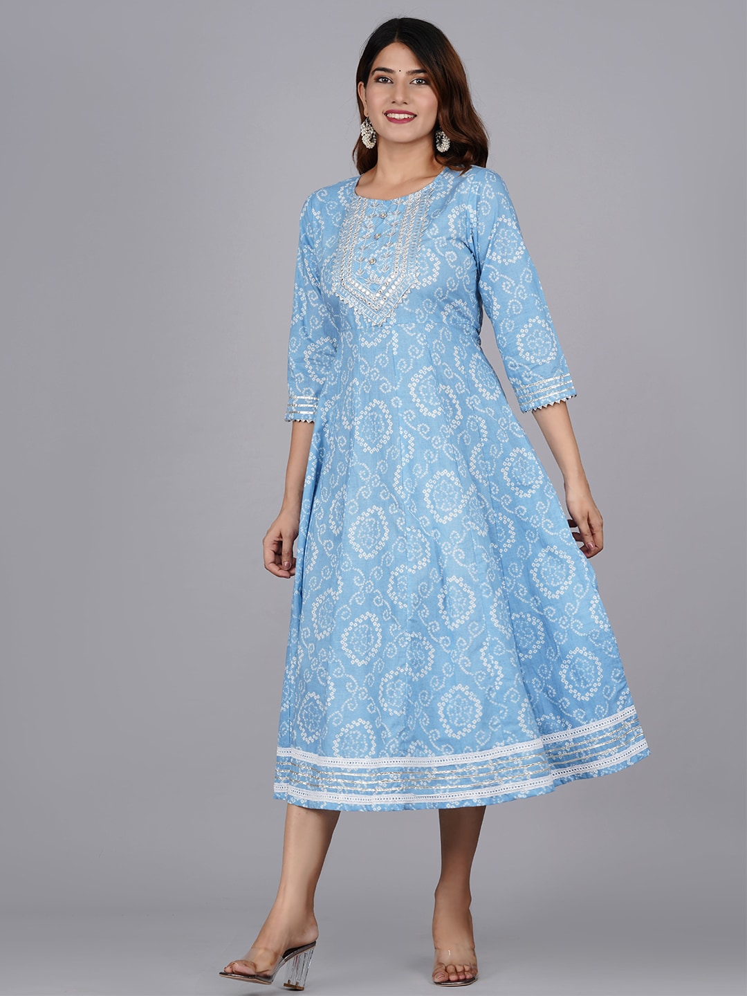 KALINI Blue Ethnic Motifs Ethnic A-Line Midi Dress Price in India