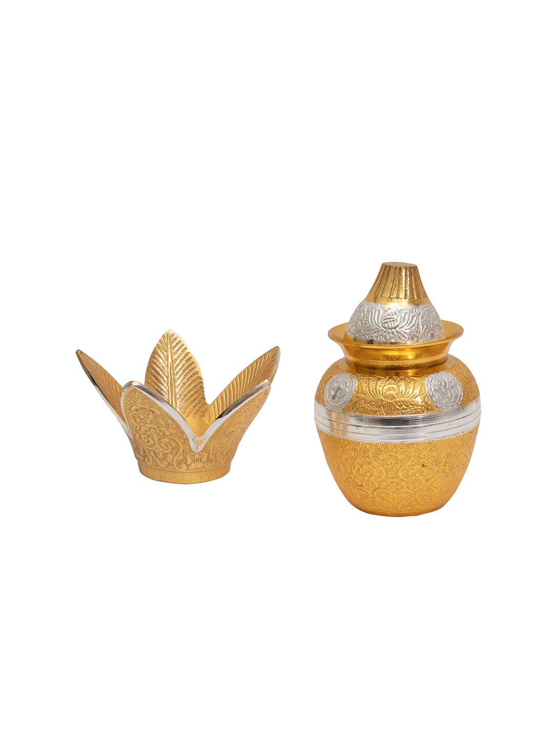 Homesake Gold-Toned Pooja Kalash With Leaf & Brass Coconut Price in India