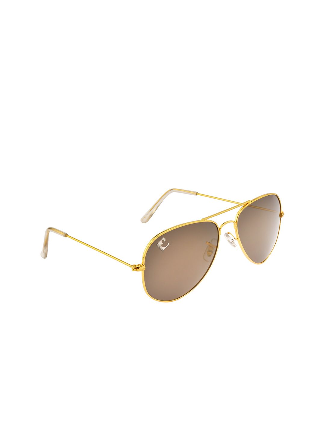 Clark N Palmer Unisex Brown Lens & Gold-Toned Aviator Sunglasses with UV Protected Lens