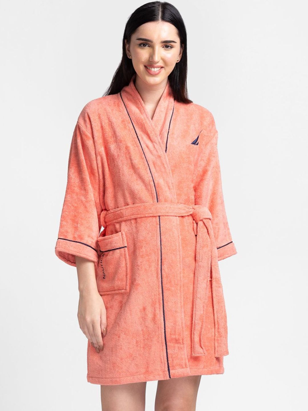 Nautica Luxurious Ultra Soft, highline Coral Cotton Drawstring Mini Bath Robe-XL