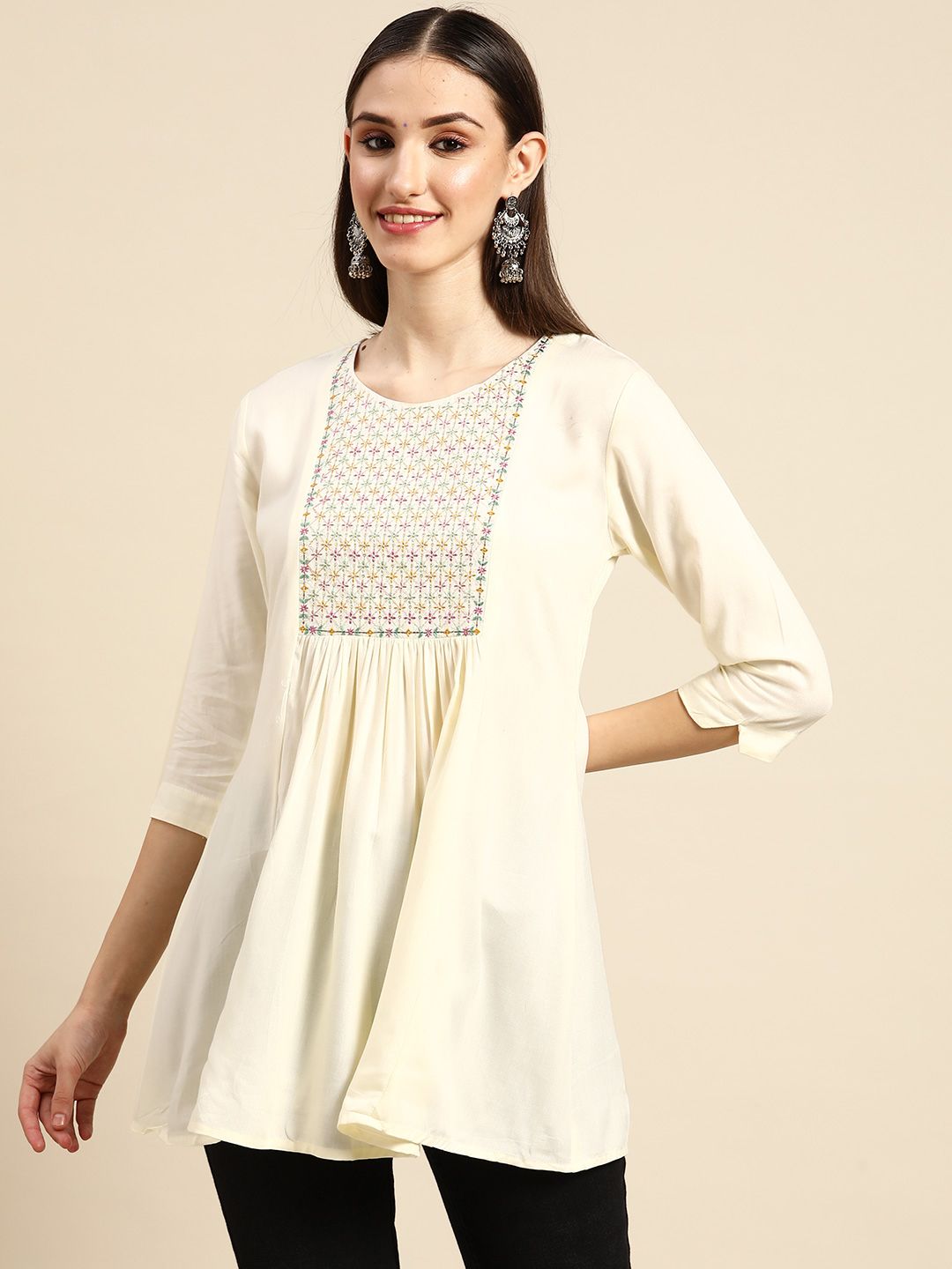 Sangria White Floral Embroidered Top Price in India