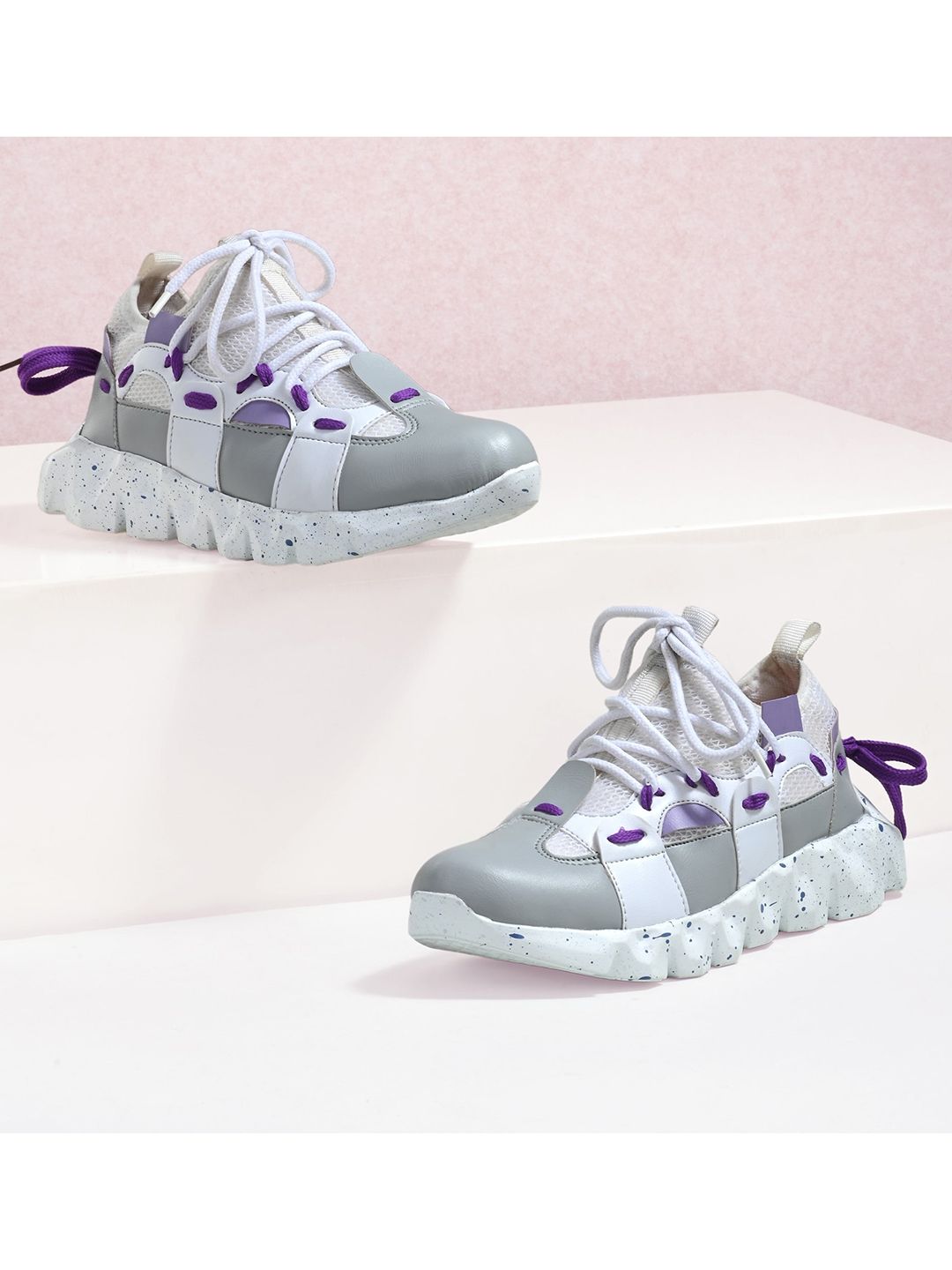 AfroJack Women Grey and White Colourblocked Sneakers Price in India