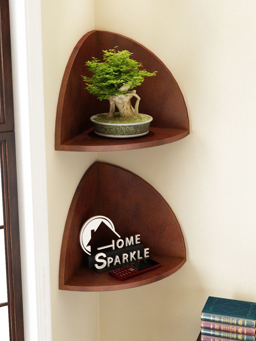 Home Sparkle Set Of 2 Brown Solid Wooden Wall Shelves Price in India