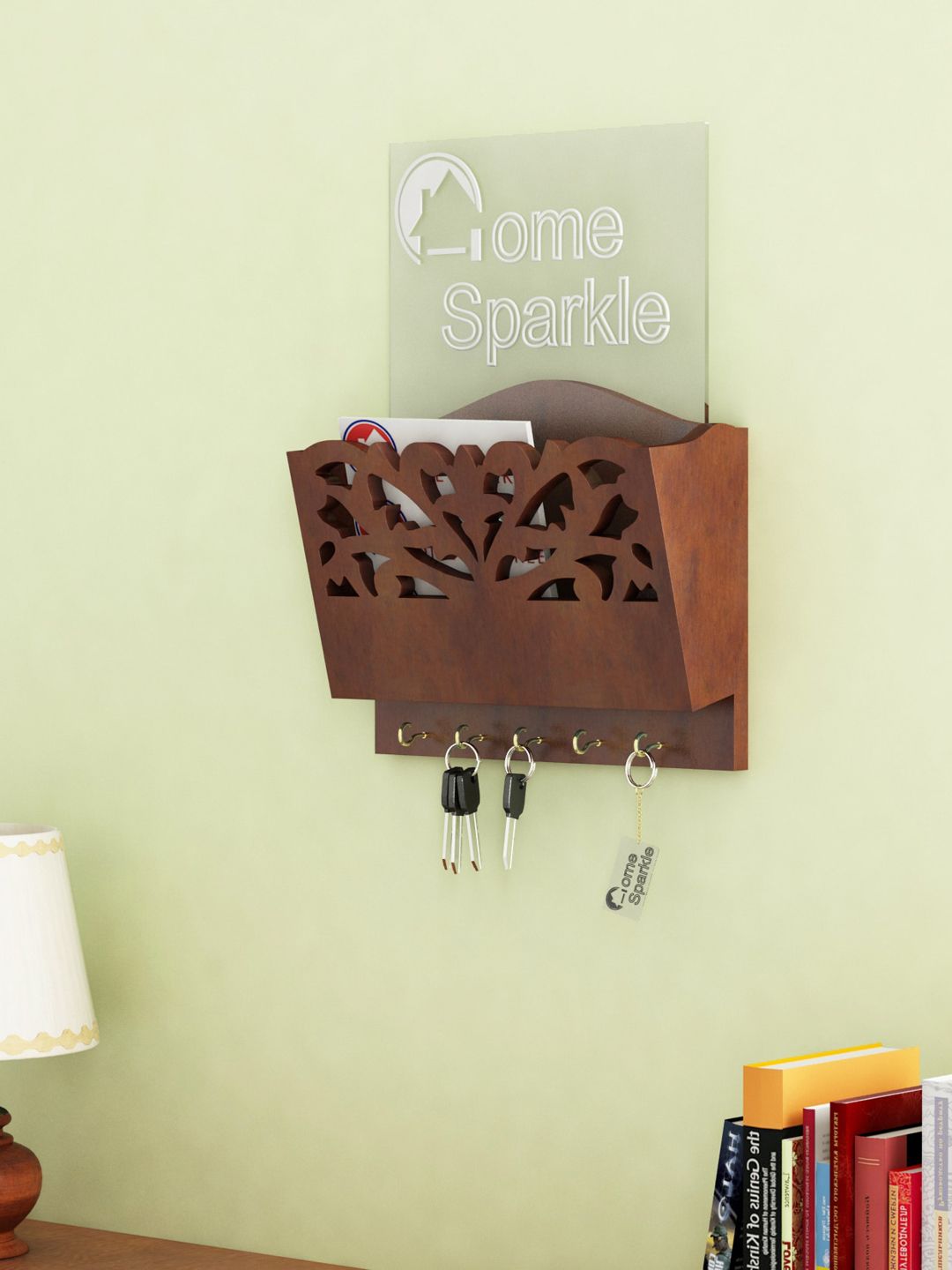 Home Sparkle Brown Brown Wall Hanging Letter Rack with Keyholders Price in India