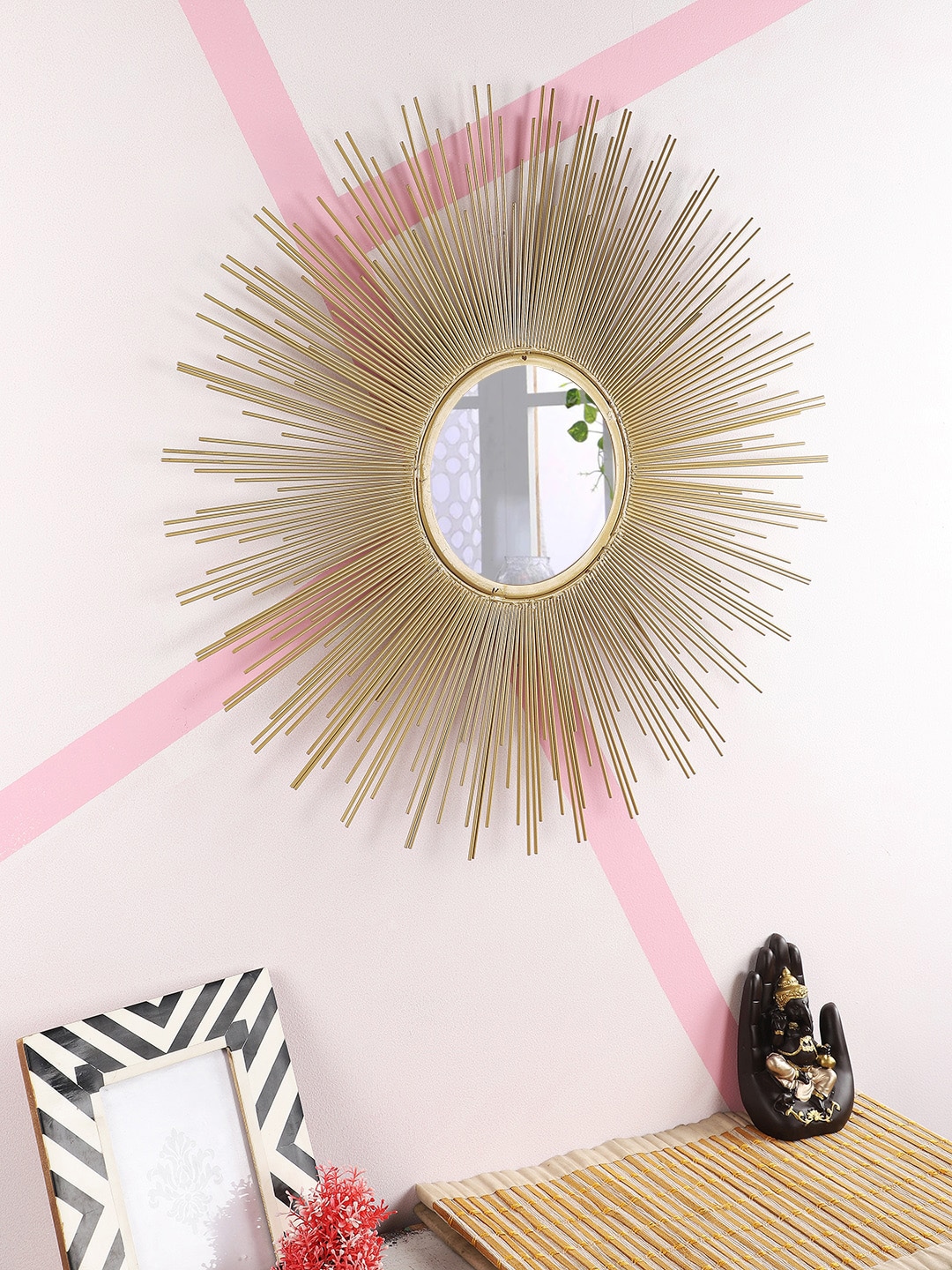 Home Sparkle Gold-Toned Textured Wall Mirrors Price in India