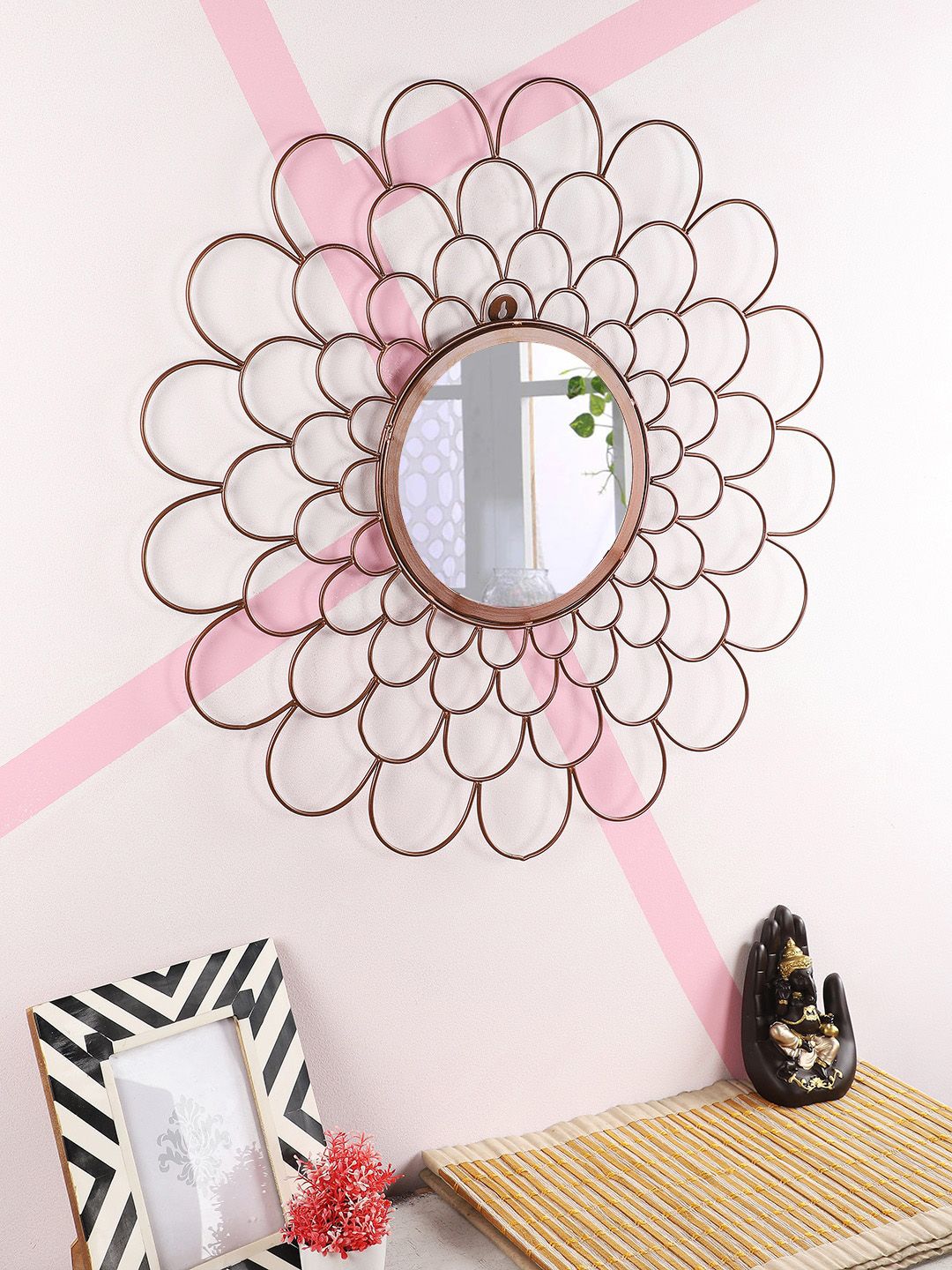 Home Sparkle Copper-Toned Solid Circular Decorative Mirror Price in India
