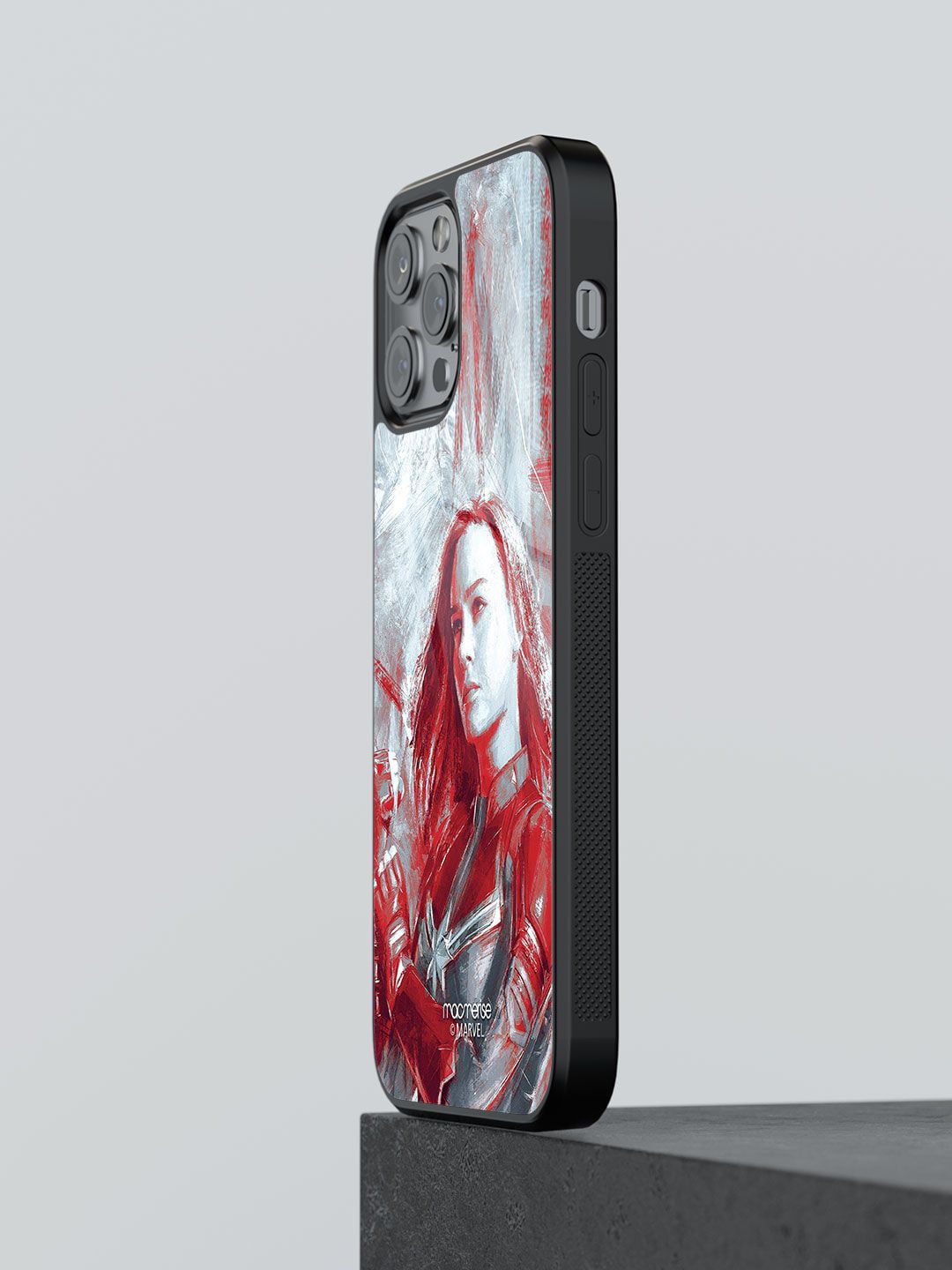 macmerise Grey & Red Marvel Printed iPhone 13 Pro Max Glass Back Case Price in India