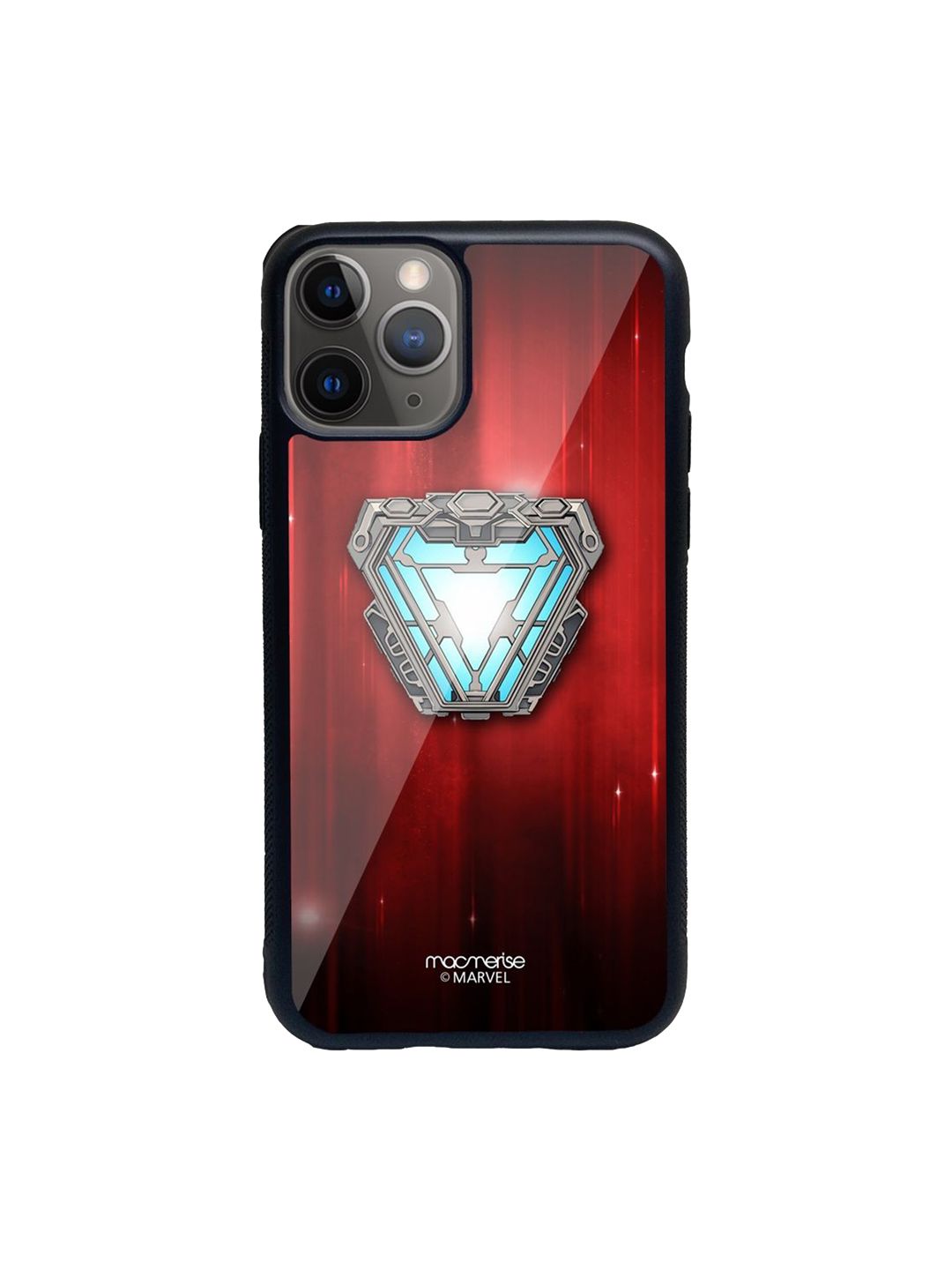 macmerise Red Iron man Infinity Arc Reactor Printed iPhone 11 Pro Max Glass Back Case Price in India