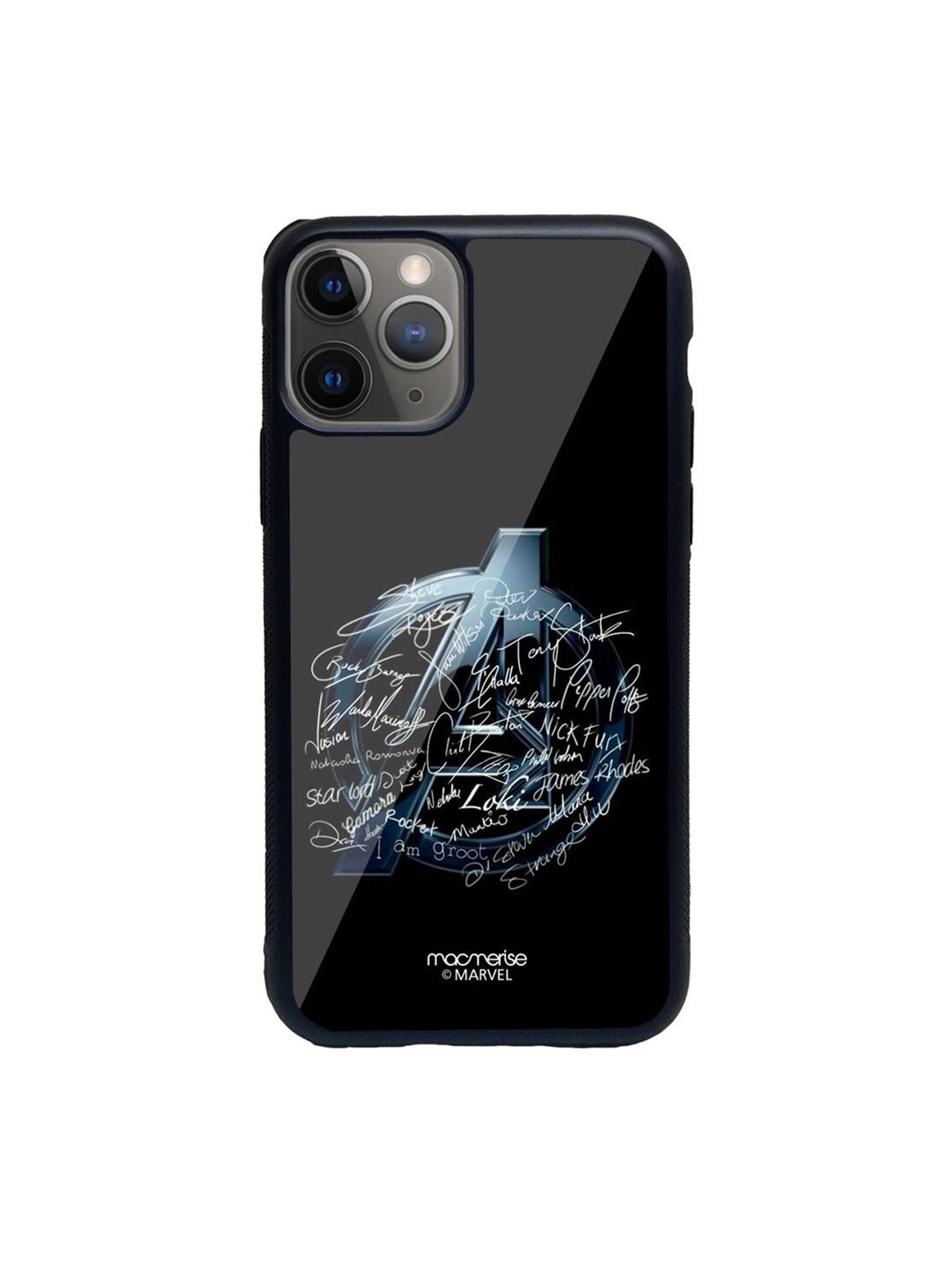 macmerise Black Printed Avengers Nostalgia iPhone 11 Pro Back Case Price in India