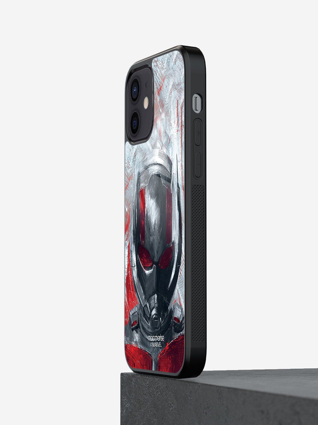 macmerise Black & Grey Printed Art Antman Glass iPhone 12 Mini Back Case Price in India