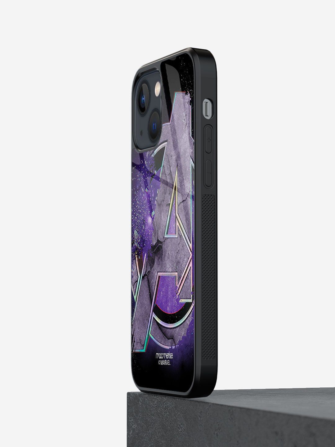 macmerise Purple Endgame Logo Printed iPhone 13 Mini Glass Back Case Price in India