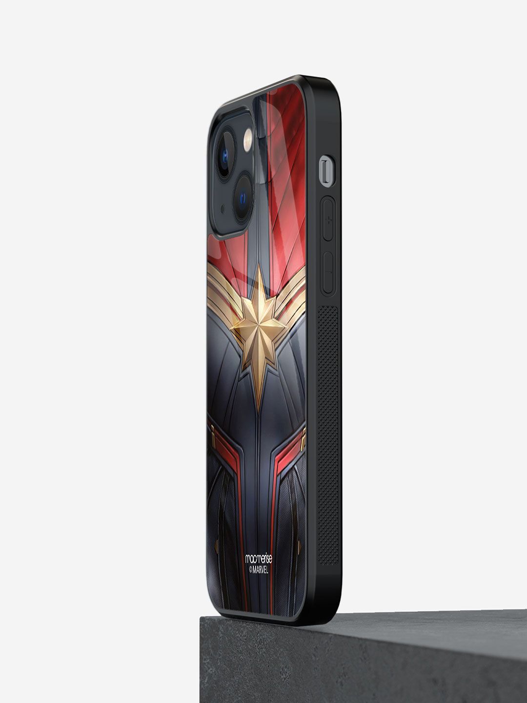 macmerise Black & Red Suit up Captain Marvel Glass iPhone 13 Back Case Price in India