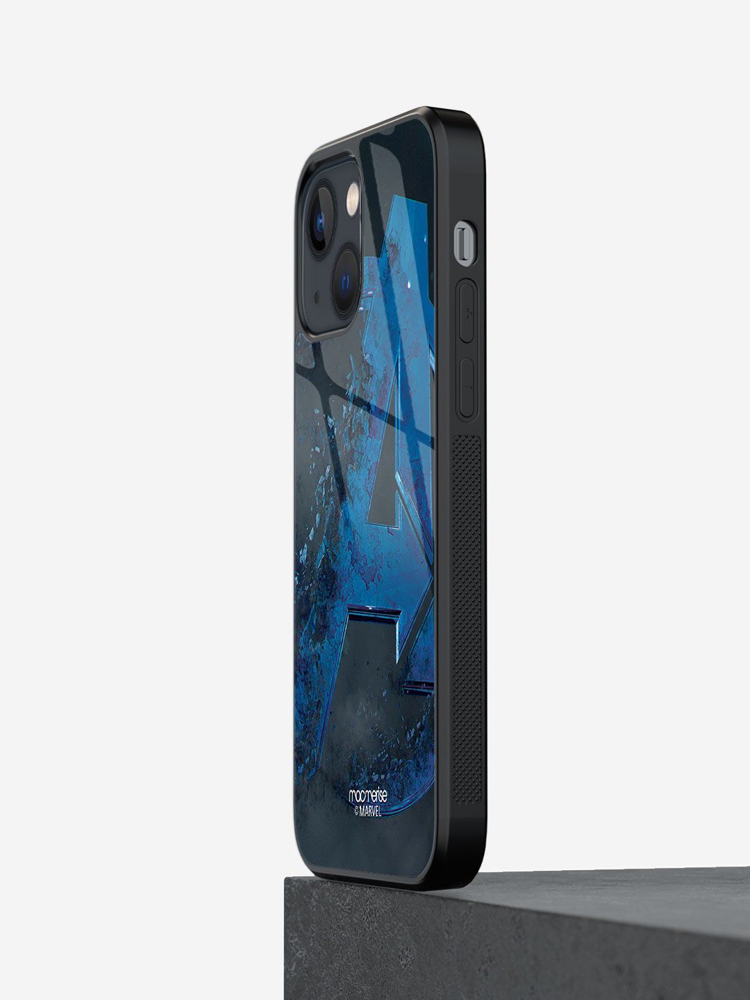 macmerise Black & Blue Printed Endgame Logo Glass iPhone 13 Back Case Price in India