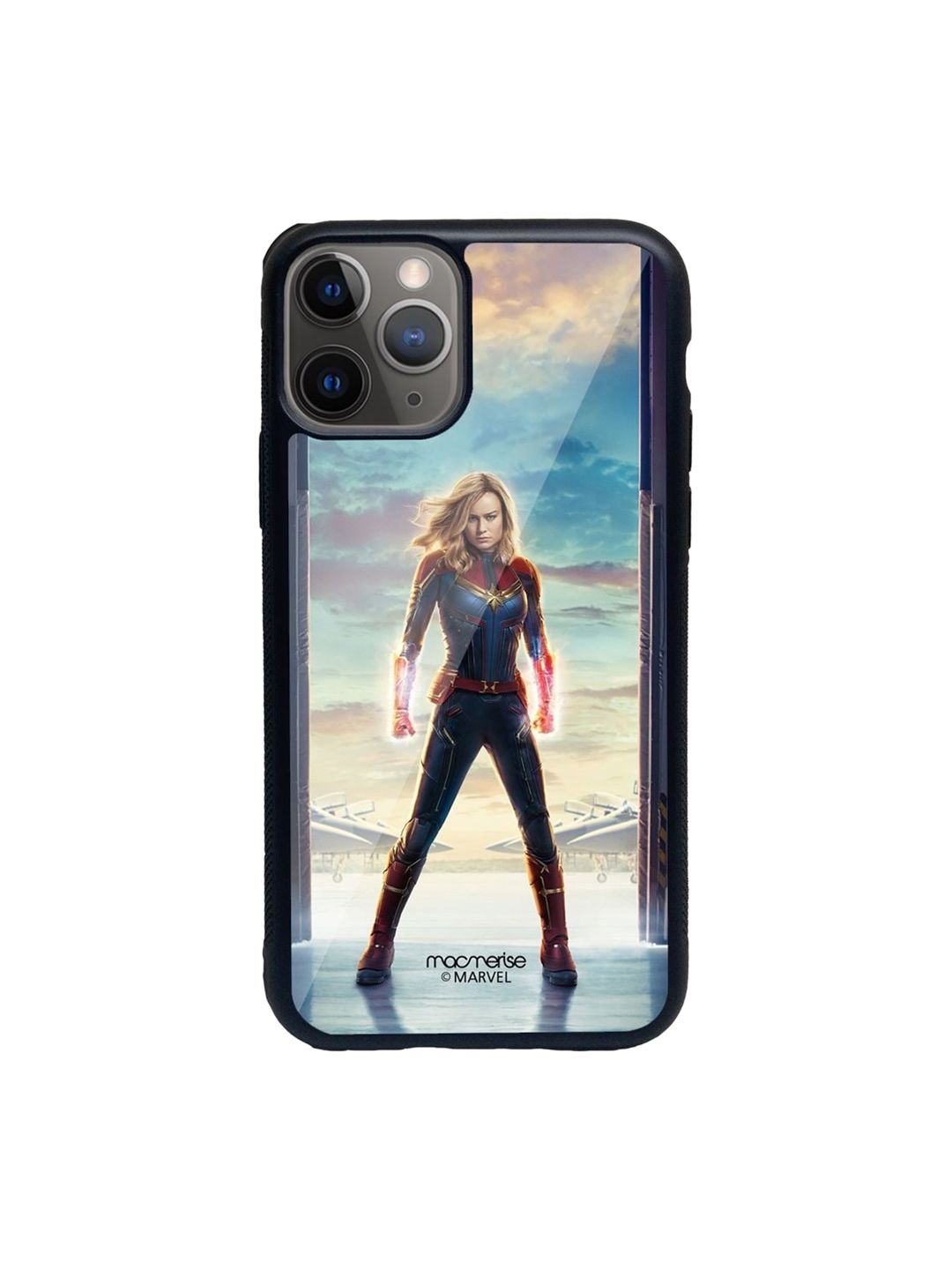 macmerise Blue Captain Marvel Poster Printed iPhone 11 Pro Max Glass Back Case Price in India