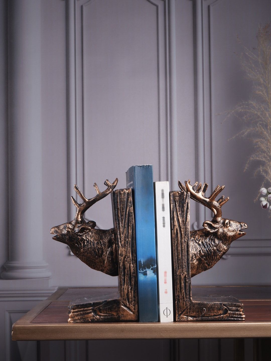 THE WHITE INK DECOR Set Of 2 Brown Solid Book Holder Set Showpieces Price in India