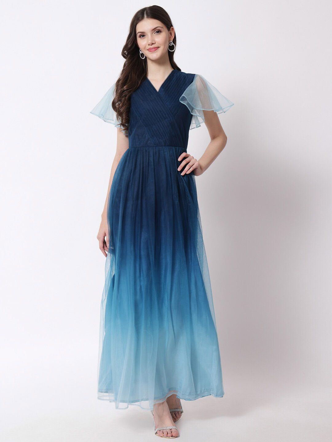 VAANI CREATION Blue Tie and Dye Net Maxi Dress Price in India