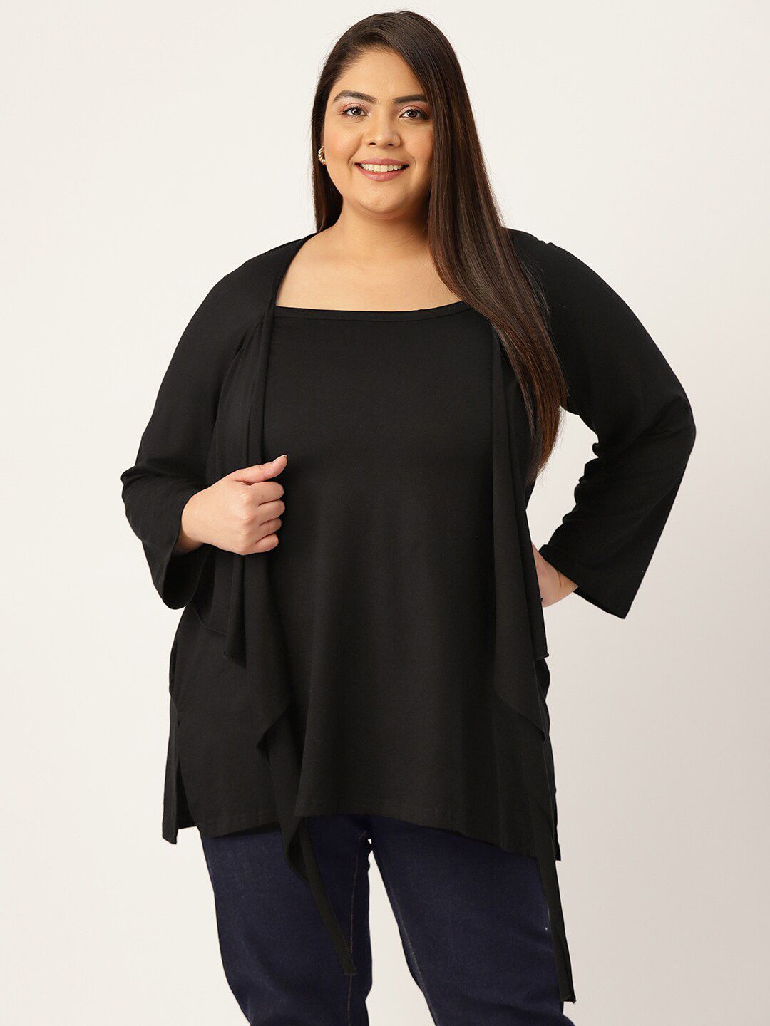theRebelinme Women Plus size Black Layered Cape Top Price in India