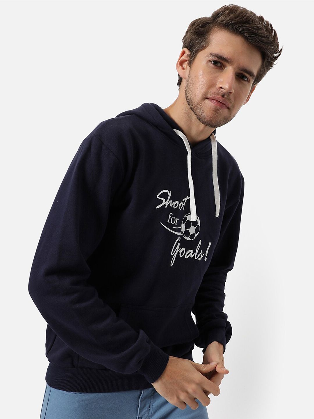 CAHOOT Men Blue Printed Hooded Sweatshirt