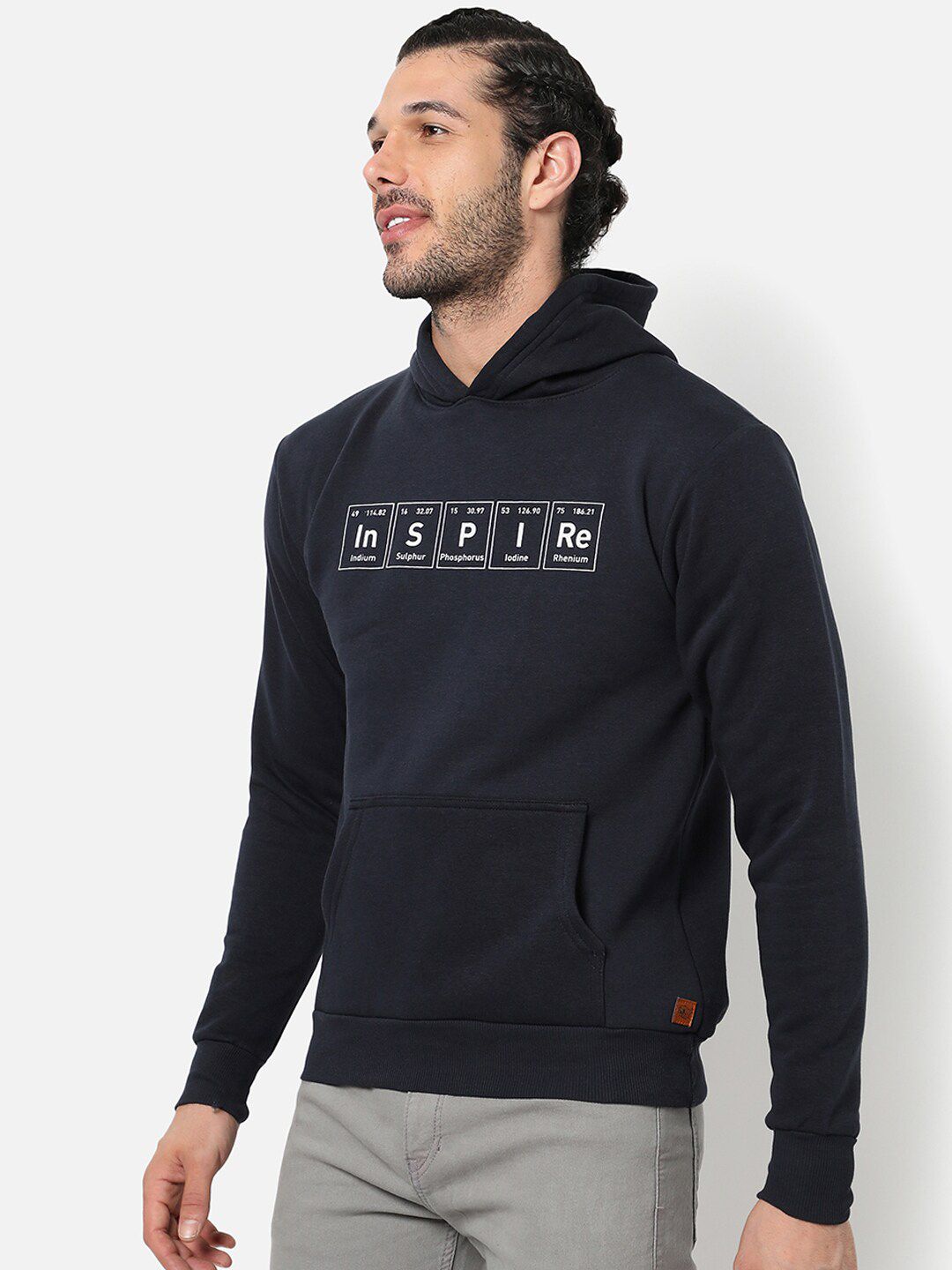 CAHOOT Men Blue Printed Hooded Sweatshirt