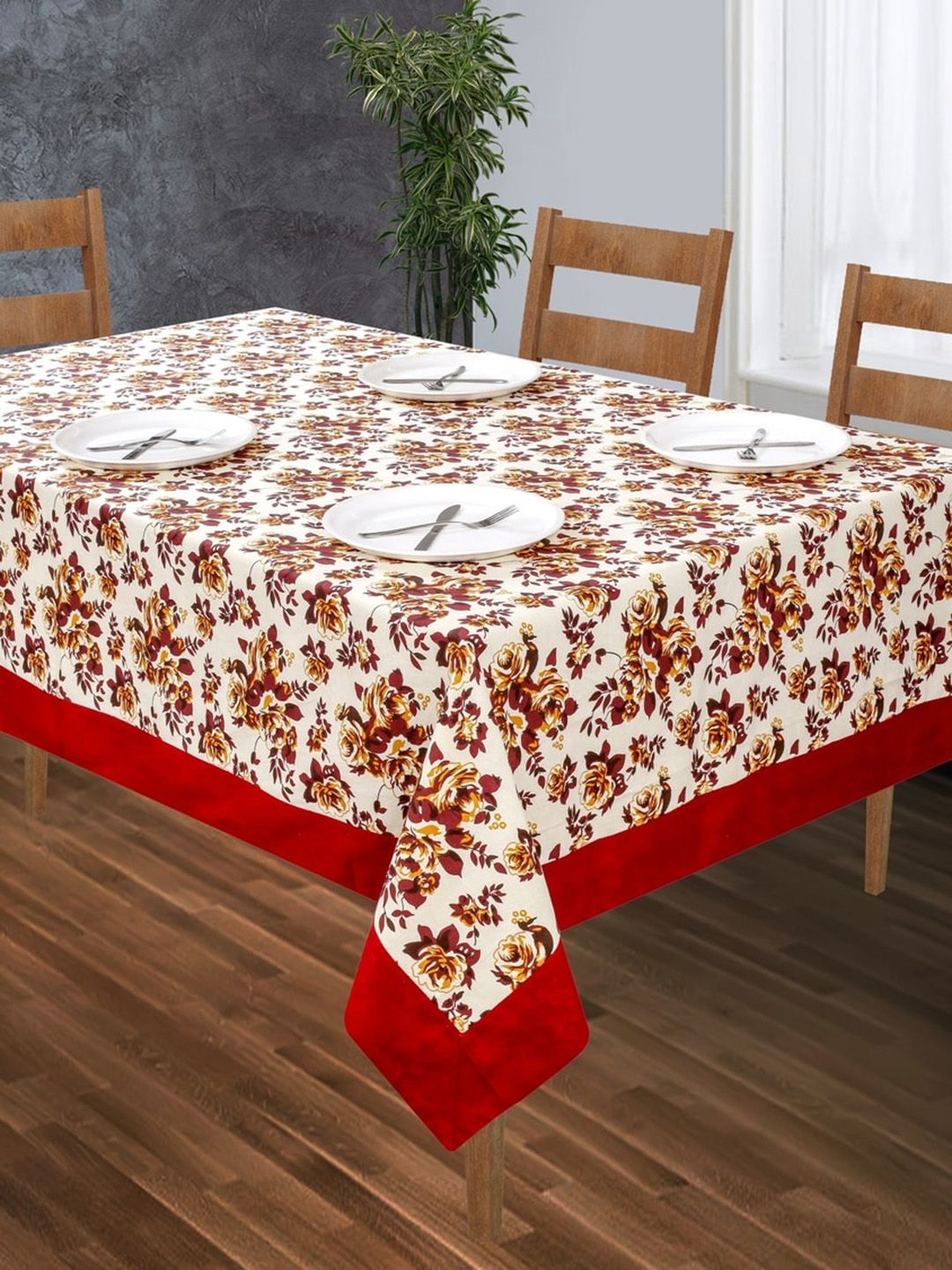 SHADES of LIFE Red & White Printed Cotton 8-Seater Table Cover Price in India