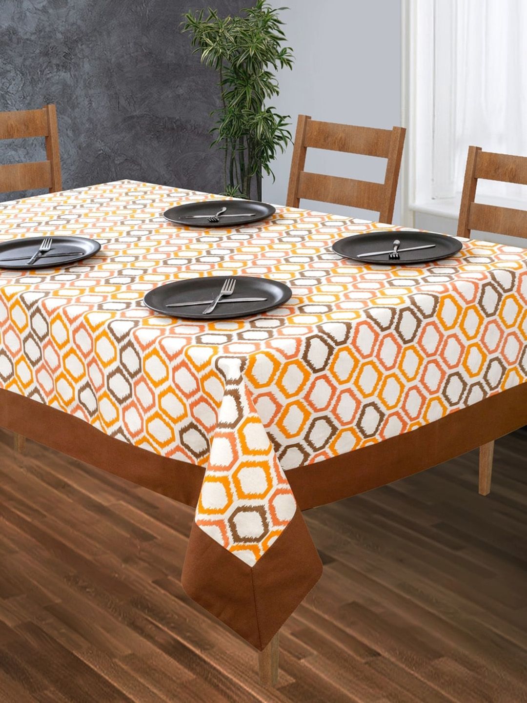 SHADES of LIFE Orange Printed Pure Cotton 2-Seater Table Cover Price in India