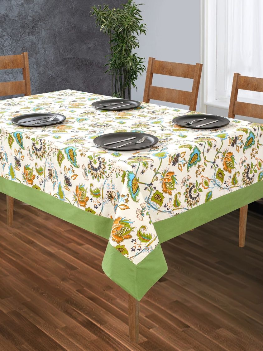 SHADES of LIFE Green & White Printed Cotton 4-Seater Table Cover Price in India