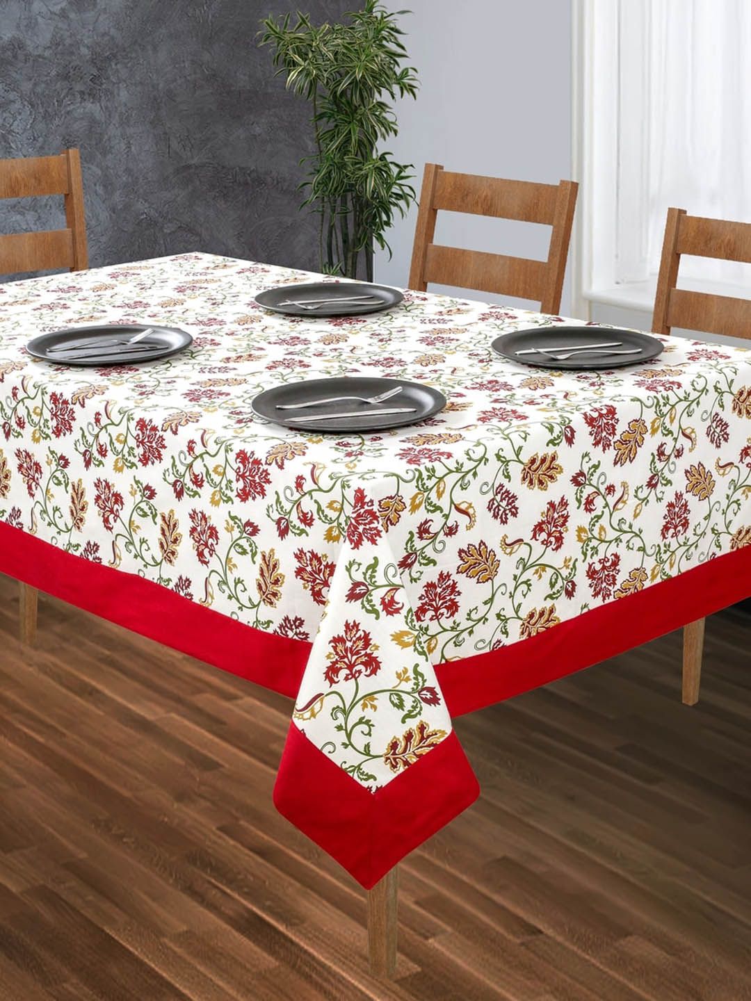 SHADES of LIFE Red & White Printed Cotton 2-Seater Table Cover Price in India