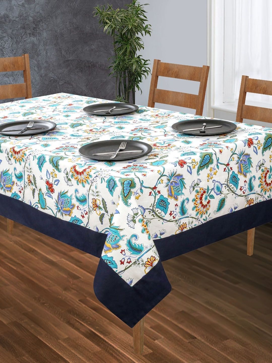 SHADES of LIFE Blue & White Printed Cotton 8-Seater Table Cover Price in India