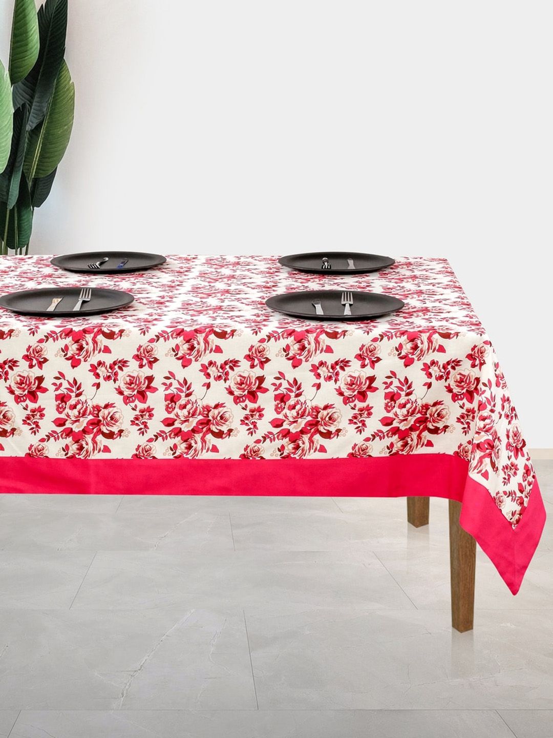 SHADES of LIFE Pink & White Printed Cotton 2-Seater Table Cover Price in India