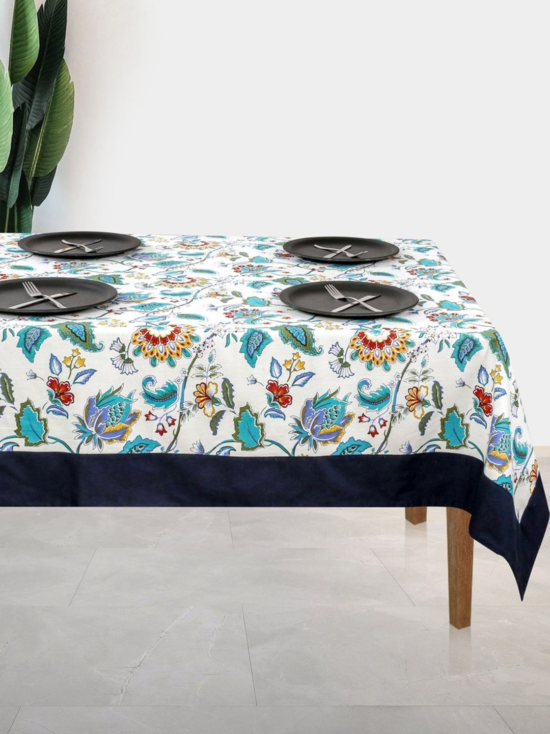 SHADES of LIFE Blue & White Printed Cotton 2-Seater Table Cover Price in India
