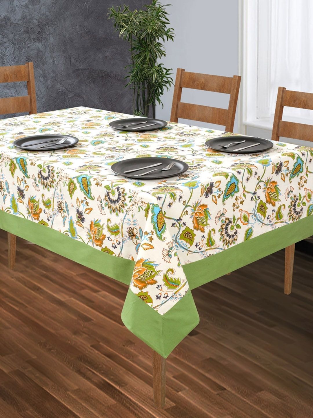 SHADES of LIFE Green Printed 4 Seater Pure Cotton Table Cover Price in India