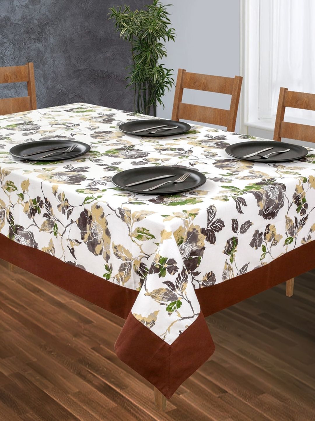 SHADES of LIFE Brown Printed Pure Cotton 6-Seater Table Cover Price in India