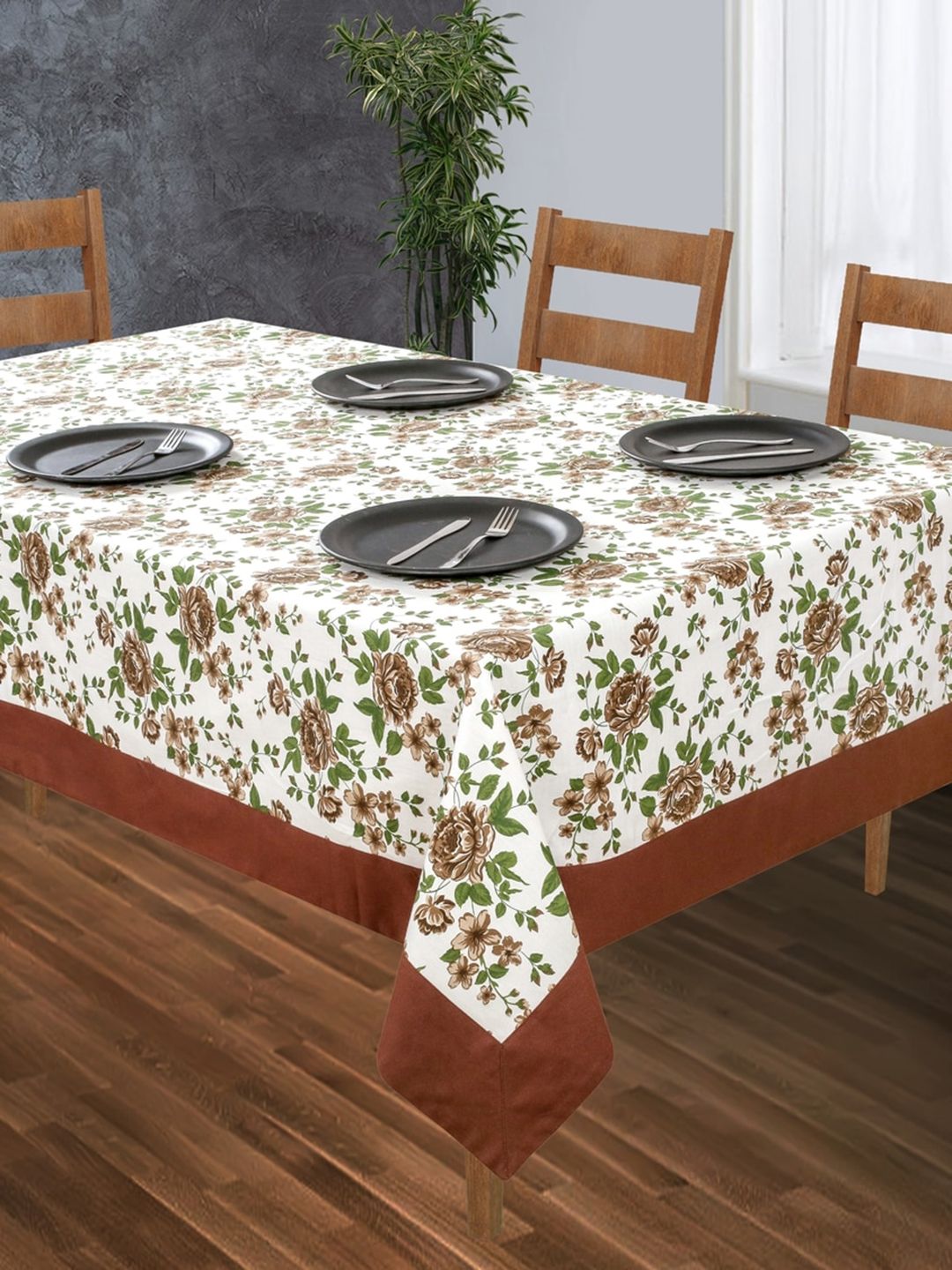 SHADES of LIFE Brown Printed Pure Cotton 6-Seater Table Cover Price in India