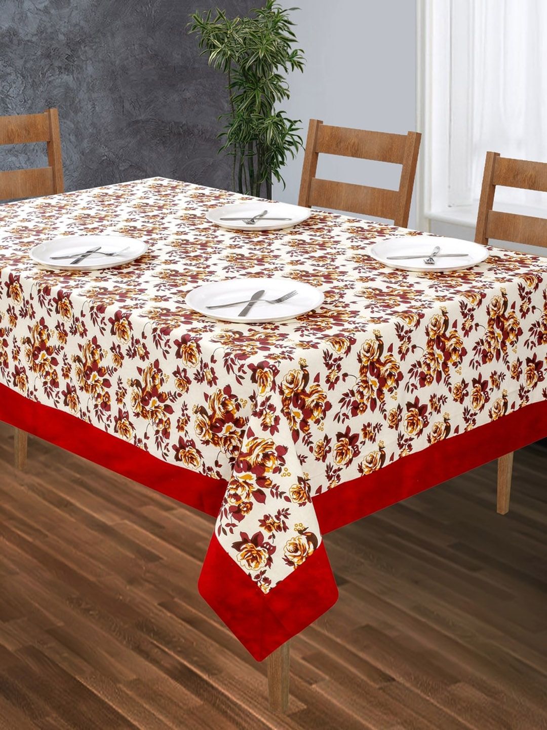 SHADES of LIFE Red Printed 4 Seater Pure Cotton Table Cover Price in India