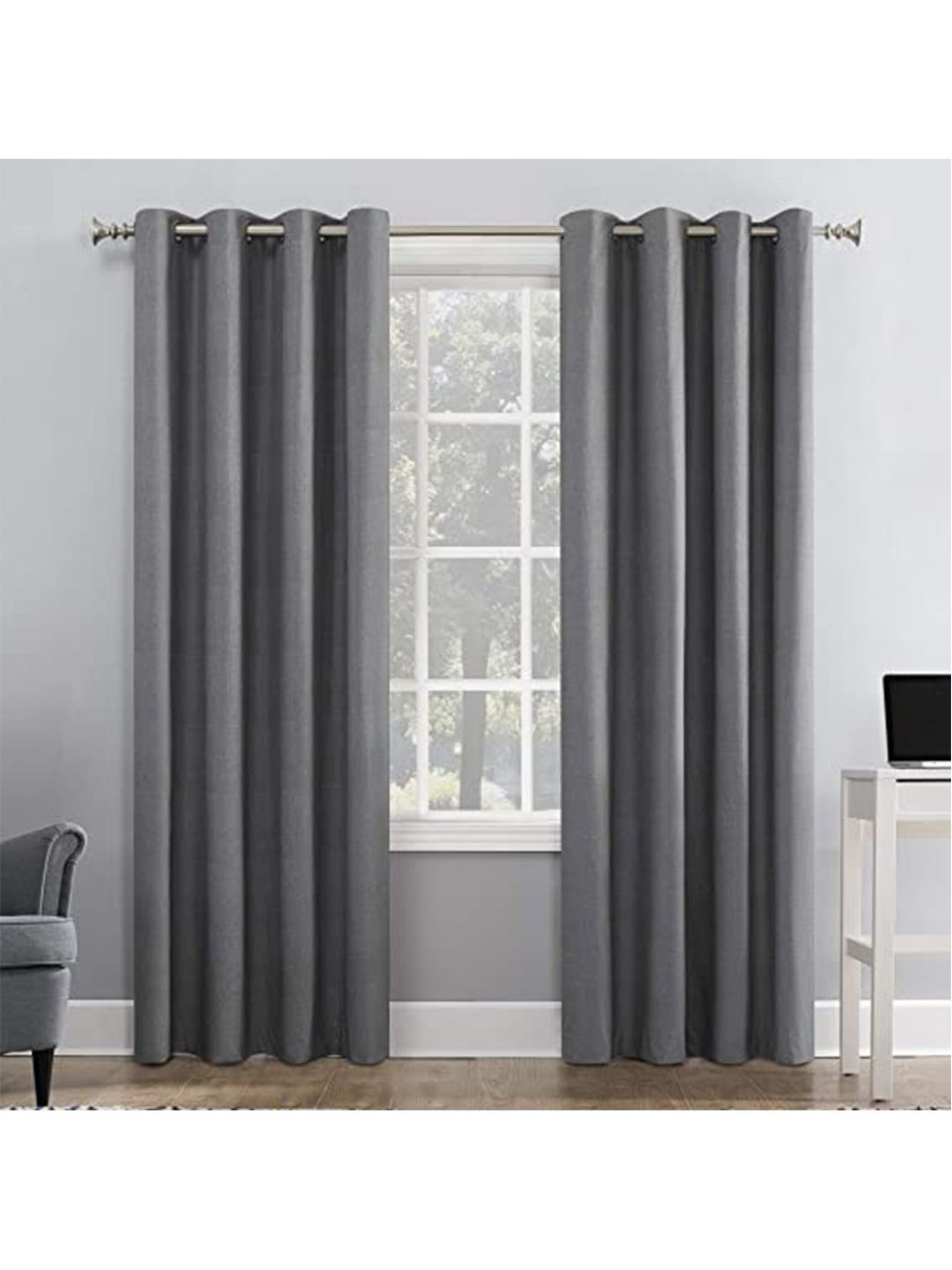 Home Sizzler Grey Pack of 2 Solid Black Out Long Door Curtains Price in India